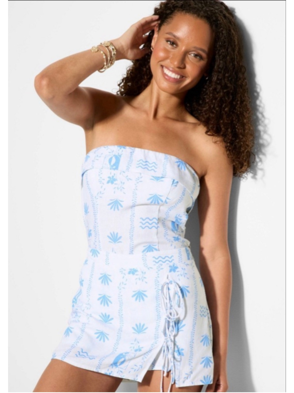NWT Wild Fable Sky Blue Floral Linen Wrap Skort Size S